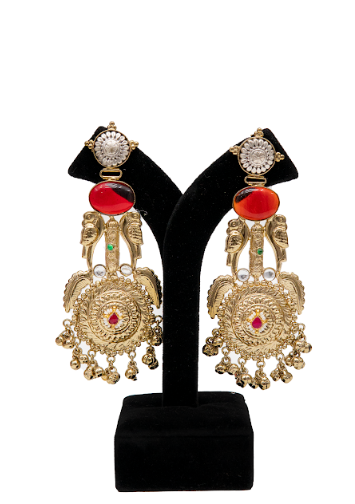Traditional Gold Finish Wedding Earrings for Women with Antique Detailing